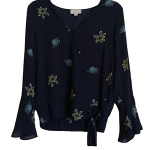 LOFT Outlet Navy Bell-Sleeve Knot Front Blouse